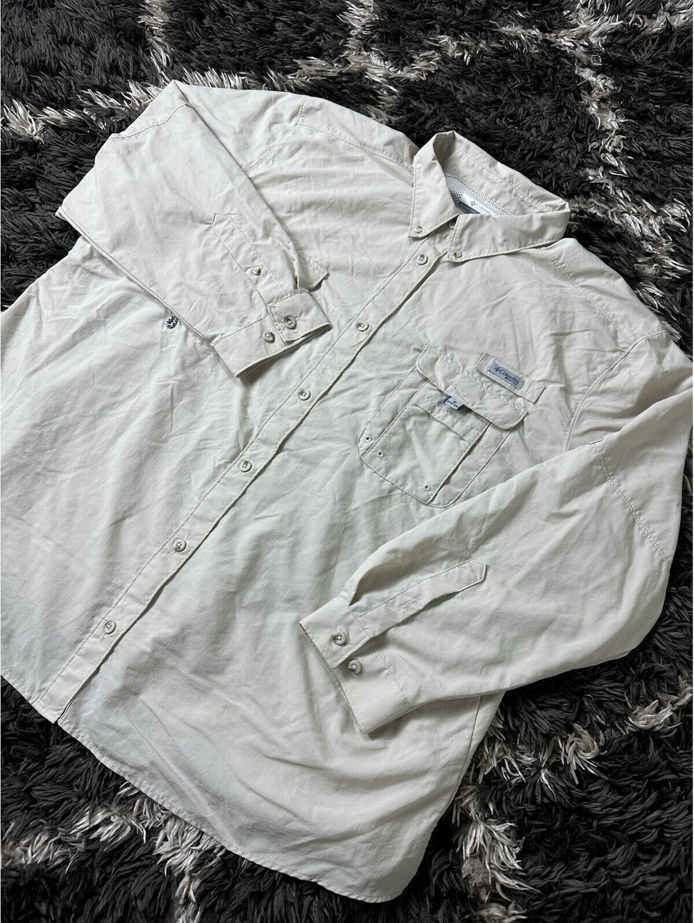 Columbia Sportswear Fishing Shirt PFG Mens 3XL Beige Tan Long Sleeve Button Up